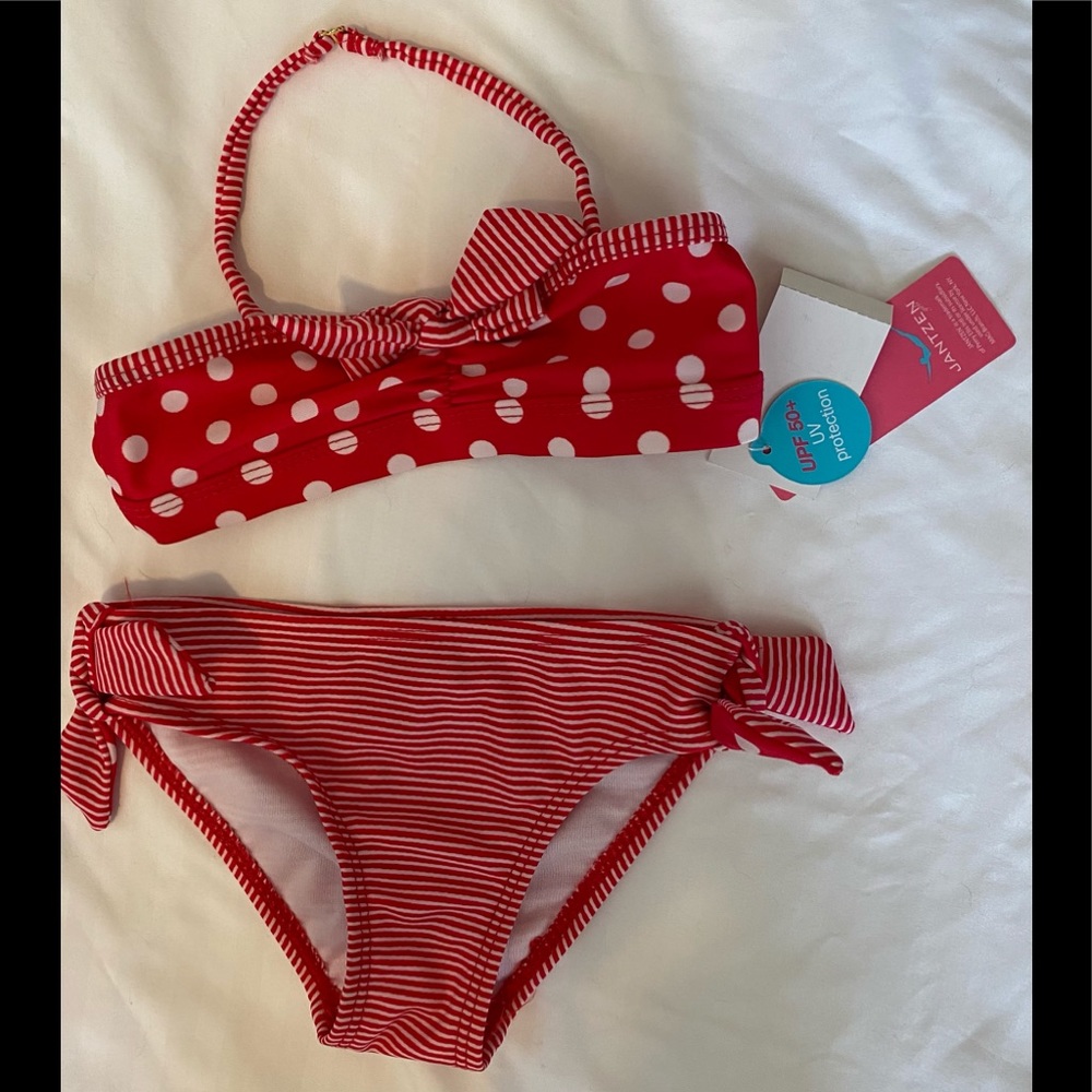 NWT Jantzen Girls 4 4T Bikini Swimsuit Swimwear Red White Polka Dot Beach Pool